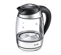 TZS First Austria Bouilloire verre inox 1,8L | 2200W | Réglage température 40°C | Changement couleur LED selon température | Noir design moderne