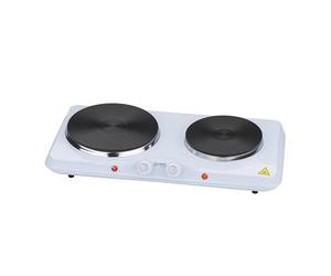 TZS First Austria - Double Plaque de Cuisson 2500W - Foyers en Fonte 185 & 150 mm - Thermostat Réglable - Réchaud Mobile pour Camping & Cuisine - Blanc