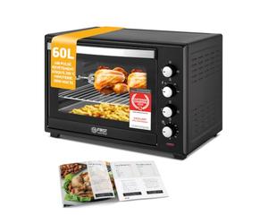 TZS First Austria - Mini-Four 60L 2000W - Four spacieux pour pizza avec température jusqu'à 230°C et 6 modes - Avec minuterie de 60 min, 4 hauteurs d'insertion, plaque, grille et tournebroche rotatif