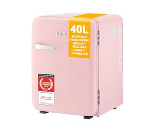 TZS First Austria Mini Réfrigérateur Rétro 40L - Silencieux 22dB - Sans Compresseur pour Chambre & Bureau - Rose - Frigo d'appoint - Design Vintage
