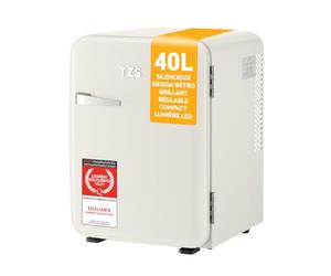 TZS First Austria - Mini Réfrigérateur Rétro 40L silencieux - Petit Minifrigo design vintage avec lumière intérieure et 2 compartiments de porte - Minibar pour camping, bureau, chambre & hôtel - Crème