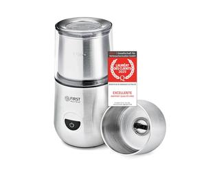 TZS First Austria Moulin à café et mousseur à lait 2 en 1 | 100 g / 100 ml | 2 vitesses | Acier inoxydable | Commande par bouton-poussoir | 1,1 kg