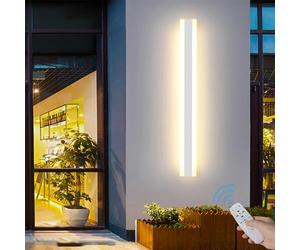 TZSMUM LED Dimmable Applique Murale Exterieur Interieur avec Télécommande Terrasse Lampe Murale Extérieure Longue Barre Jardin IP65 Étanche Eclairage Mural Moderne pour Terrasse Garage Blanc (150CM)