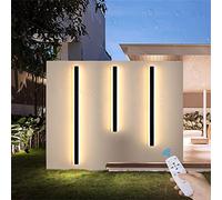 TZSMUM LED Extérieures Jardins Appliques Murales avec Télécommande Dimmable Éclairage Mural Intérieure Moderne Longue Barre Lumineuse Noire Acrylique Terrasse Salon Escalier IP65 Étanche (40cm 26W)