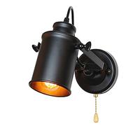 TZSMUM LED Interieur Noir Appliques Murales avec Interrupteur à Tirette,Industrielle Rétro E27 Lampe Murale Moderne Rotatif 180° Métal Luminaire Mural pour Chambre Salon Couloir D'Enfant (1 Pièce)