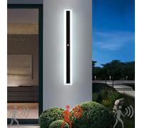 TZSMUM LED Longue Applique Extérieure avec Détecteur de Mouvement IP65 Etanche Moderne Appliques Intérieur Lampe Murale Aluminium Noir Jardins Couloir Eclairage Terrasse (Lumière Blanche,120CM)