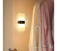 TZSMUM Moderne LED Applique Murale avec 120° Détecteur de Mouvement Lampe Murale USB Rechargeable Éclairages Murales 10% - 100% Régulation Luminosité pour Chambre à Coucher (22cm,Noir Lumière Chaude)