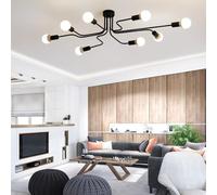 TZSMUM Plafonnier Industriel Noir Semi Encastré Lampe de Plafond Intérieur E27 Base Luminaire Plafonnier Design Créative Fer pour Salon Chambre Cuisine (Sans Ampoules) (8 Têtes)