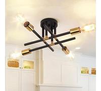 TZSMUM Sputnik Plafonnier Intérieur E27 Base Lampe de Plafond Vintage Industriel Luminaire Plafonnier 4/6/8 Lumières Semi Encastré Metal pour Salon Chambre Cuisine (Noir+Or,4 Lumières)