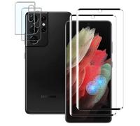 Tzstz 2+2 Pièces Verre Trempé Protecteur，pour Samsung Galaxy S21 Ultra，3D couverture plein écran，Dureté 9H，Anti Rayures，Samsung Galaxy S21 Ultra D'écran Protecteur