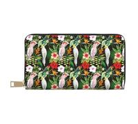 TZTTZT Artsy Portefeuille en cuir avec motif feuilles de palmier et perroquet pour femme Double carte