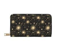 TZTTZT Boho Golden Sun Star Print Wallet Women Leather Bifold Multi Card Wallet, Long Purse Women Wallets