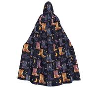 TZTTZT Cape de magicien avec capuche pour homme et femme - Bottes de cowboy étoiles, lune, imprimé sorcière, cape de vampire, costumes d'Halloween, noir