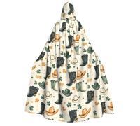 TZTTZT Cape de magicien avec capuche pour homme et femme - Bottes de cowboy kawaii imprimées sorcière à capuche cape de vampire costumes d'Halloween noir