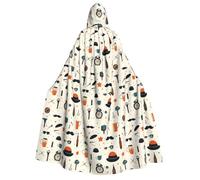 TZTTZT Cape de magicien avec capuche pour homme et femme - Chapeau horloge lunettes imprimé sorcière cape de vampire à capuche, costumes d'Halloween noir
