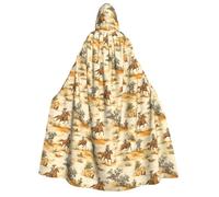 TZTTZT Cape de magicien avec capuche pour homme et femme - Cowboy occidental rétro imprimé sorcière cape de vampire à capuche, costumes d'Halloween noir