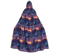TZTTZT Cape de magicien avec capuche pour homme et femme - Cyber Neon Western Cowboy Imprimé sorcière cape de vampire à capuche, costumes d'Halloween