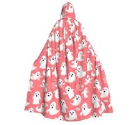 TZTTZT Cape de magicien avec capuche pour homme et femme - Imprimé fantôme mignon blanc sorcière à capuche - Costume d'Halloween