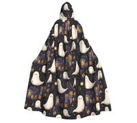 TZTTZT Cape de magicien avec capuche pour homme et femme - Imprimé fantôme mignon d'Halloween - Cape de vampire à capuche - Costume d'Halloween noir