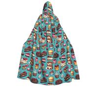 TZTTZT Cape de magicien avec capuche pour homme et femme - Imprimé gâteau de thé de l'après-midi - Cape de vampire à capuche - Costume d'Halloween - Noir