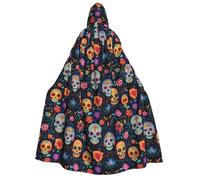 TZTTZT Cape de magicien avec capuche pour homme et femme - Style bohème - Imprimé tête de mort - Cape de vampire à capuche - Costume d'Halloween - Noir