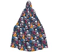 TZTTZT Cape de magicien avec capuche pour homme et femme - Tête de mort hawaïenne à imprimé floral - Cape de vampire à capuche - Costume d'Halloween noir