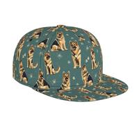 TZTTZT Chapeaux plats de camionneur pour femmes et hommes, casquette de baseball réglable avec imprimé chien de berger allemand, casquette de baseball plate avec fermeture à pression, chapeaux de papa