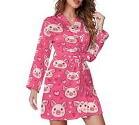 TZTTZT Chemise de nuit courte pour femme - Imprimé cœur de cochon rose à manches longues pour femme, Style-33, S