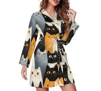 TZTTZT Chemise de nuit courte pour femme - Imprimé tête de chat Kawaii - Vêtements de nuit à manches longues pour femme, Style-8, XL