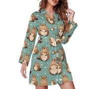 TZTTZT Chemise de nuit courte pour femme - Joli cochon d'Inde imprimé cœur vêtements de nuit à manches longues pour femme, Style-35, S