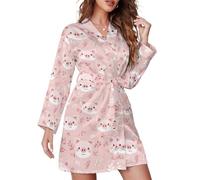 TZTTZT Chemise de nuit courte pour femme, kimono, imprimé cochon de dessin animé, rose, vêtements de nuit à manches longues pour femme, Style 44, L