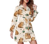 TZTTZT Chemise de nuit courte pour femme, kimono, imprimé cochon d'Inde, café, vêtements de nuit à manches longues pour femme, manteau de maison, Style 36, L