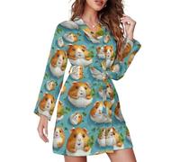 TZTTZT Chemise de nuit courte pour femme - Kimono - Imprimé cochon d'Inde Kawaii - Manches longues, Style-6, S