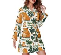 TZTTZT Chemise de nuit courte pour femme, kimono, imprimé cochon d'Inde tropical, manches longues, manteau de maison, Style-23, S