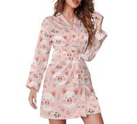 TZTTZT Chemise de nuit courte pour femme, kimono, imprimé cochon rose, vêtements de nuit à manches longues pour femme, manteau de maison, Style 44, L