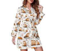 TZTTZT Chemise de nuit courte pour femme, kimono, imprimé floral orange cochon d'Inde, vêtements de nuit à manches longues pour femme, manteau de maison, Style-32, S