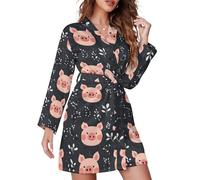 TZTTZT Chemise de nuit courte pour femme - Robe kimono à manches longues avec imprimé floral et cochon, Style-33, XL