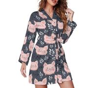 TZTTZT Chemises de nuit courtes pour femme - Imprimé cochon de dessin animé mignon pour femmes vêtements de nuit à manches longues, Style-11, S
