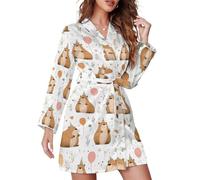 TZTTZT Chemises de nuit courtes pour femme, style kimono, motif cochon d'Inde, imprimé ballons, manches longues, vêtements de nuit pour la maison, Style-2, L