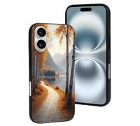TZTTZT Coque compatible avec iPhone 16 - Motif chemin d'automne n° 7 - Coque de téléphone compatible avec iPhone 16 - Coque mignonne pour homme et femme - Résistante aux rayures - Noir