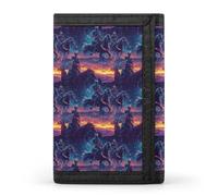 TZTTZT Cyber Neon Portefeuille Western Cowboy pour homme, petit portefeuille à deux volets pour homme, 8 porte-cartes de crédit, poche avant mince minimaliste