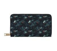 TZTTZT Deep Sea Shark Dark Print Wallet Women Leather Bifold Multi Card Wallet, Long Purse Women Wallets
