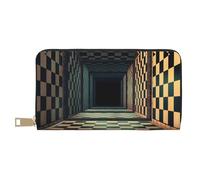 TZTTZT - Échiquier abstrait 3D, porte-documents en échiquier noir et blanc pour femme, portefeuille en cuir pliable pour plusieurs cartes, portefeuille long pour femme