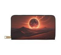 TZTTZT Élégant portefeuille imprimé éclipse rouge pour femmes, portefeuille à deux volets en cuir, portefeuille long pour femmes