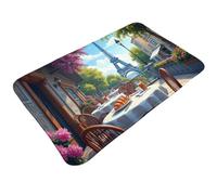 TZTTZT Élégant tapis de bain imprimé café Paris bleu, 76,2 x 50,8 cm, absorbant, antidérapant, lavable en machine, tapis de bain pour salle de bain
