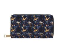 TZTTZT Fantasy Gold Blue Phoenix Print Wallet Women Leather Bifold Multi Card Wallet, Long Purse Women Wallets