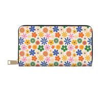TZTTZT Groovy Portefeuille en cuir avec motif marguerites pour femme, portefeuille pliable pour plusieurs cartes, portefeuille long