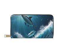 TZTTZT Ice Blue Ocean Cute Dolphin A Portefeuille en cuir pour femme, portefeuille pliable pour plusieurs cartes, portefeuille long pour femme