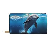 TZTTZT Ice Blue Ocean Cute Dolphin Wallet Portefeuille en cuir pliable pour plusieurs cartes, portefeuille long pour femme