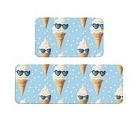 TZTTZT Lot de 2 tapis de cuisine antidérapants et lavables pour le sol de la cuisine Motif cœurs et verres glacés